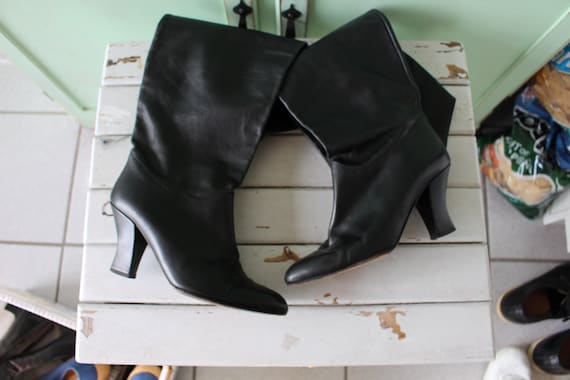 1980s Vintage BLACK LEATHER Mod Girl Boots...size… - image 3