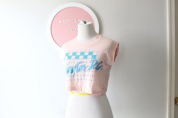 1980s Vintage WASHINGTON DC Pink Crop Top Tee....… - image 1