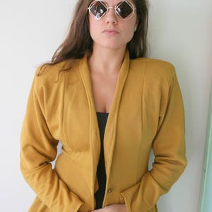 Vintage MUSTARD Jacket Blazer.....city girl. mod. costume. blouse. womens. ladies. business. flowy top. soho. fancy.mustard yellow. green