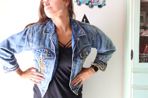 1980s 90s HIPSTER Acid Jean Jacket Coat...small w… - image 3