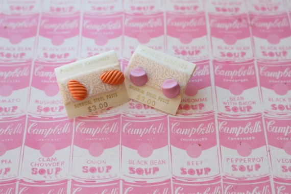 NOS 1980s Retro Earrings Set: Purple & Pink Studs - image 1