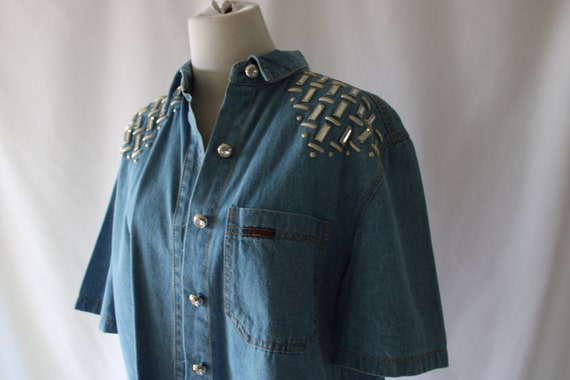 1980s BLUE JEAN Denim Blouse Button Down Top....s… - image 3