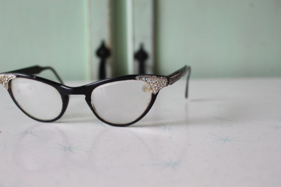 Vintage Rhinestone Cat Eye Glasses: 1950s-60s Eye… - image 3