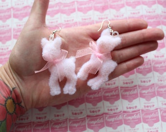 The Fuzzy Pink Deer Earrings..animal earrings. deer jewelry. fawn. retro. kitsch. boho. hippie. woodland. woods. huge. fuzzy fabric earrings