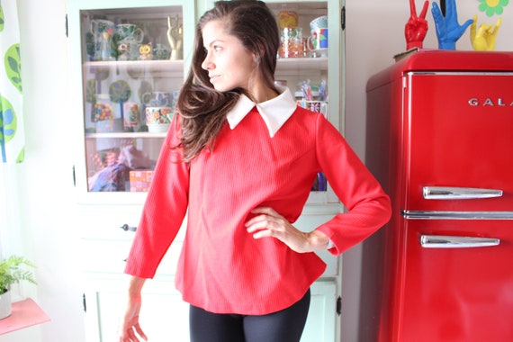 Vintage Fancy Holiday Striped Blouse..womens. red… - image 1