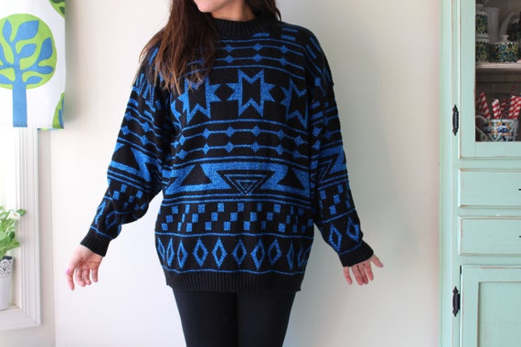 1980s JAZZY Glitter Geometric Sweater...small. me… - image 3