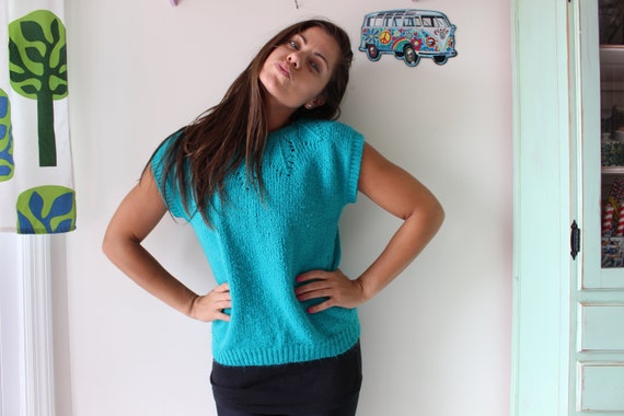 Vintage TEAL GREEN 1980s Sweater Vest....size sma… - image 2