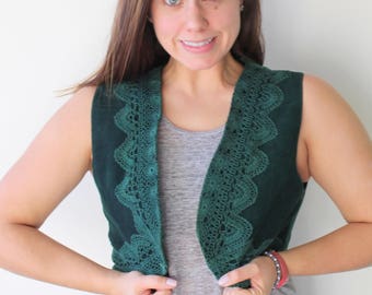 1980s GENUINE LEATHER Vest...top. 80s clothing. summer. festival. hipster. costume. hippie. boho. green leather. woodstock. hunter green