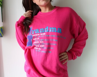 Vintage GRANDMA SWEATER ...size xlarge womens....kitsch. retro. kitten. pink. novelty. holiday. grandparents. hearts. gift for her