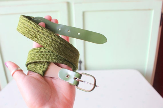Vintage 80s Braided Olive Green Belt - Retro Mod Accessory  display picture 1