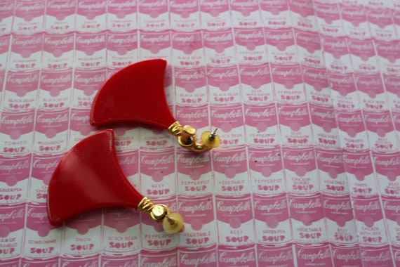 1980s Vintage ROCKER Hoop Earrings....red. studs.… - image 2