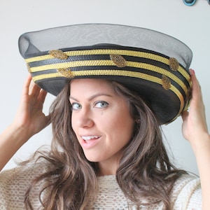 Vintage Gwen Pennington Straw Hat: Black Ribbon, Golden Detail