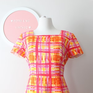 1990s Vintage Orange Pink Dress....size medium womens....size 6. spring dress. 1990s dress. spring. designer. retro. mod. squared. day dress image 1