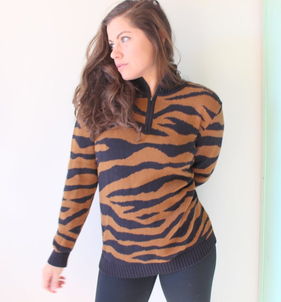 1990s Leopard Tiger Print Pullover Sweater...retr… - image 1
