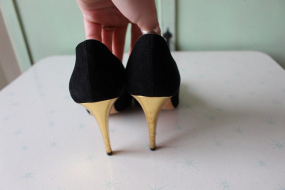 Vintage Black Golden PARTY Leather GLAM Heels...s… - image 3