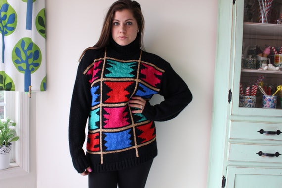 1980s RAINBOW Oversized Geometric Sweater...one s… - image 2