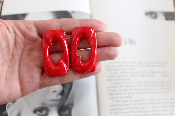 1980s GLAM Earrings...new old stock. red. retro. … - image 2