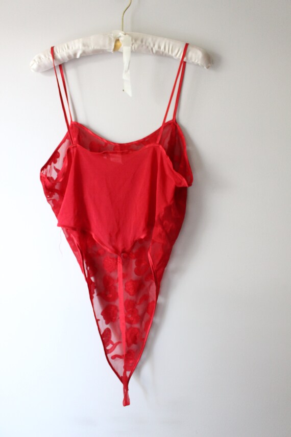 1980s Vintage RED Lace Vintage SEXY Lacey Tulle N… - image 3