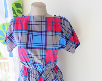 60s  Plaid Cotton Shift Dress - Retro Mod Style