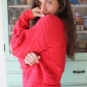 1980s 1990s Cherry Red Turtleneck Sweater..size medium..colorful. retro. unisex. 1980s sweater. rad. crop sweater. hipster. nautical