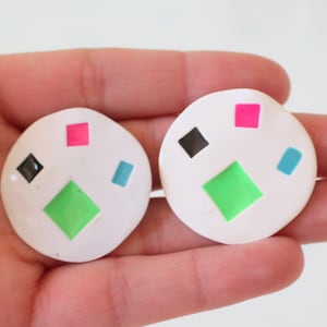 1980s Mod Stud Earrings: Retro Polka Dot Costume Jewelry