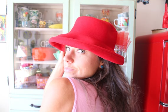 1980s Cherry Red Bow Hat...vintage hat. church. g… - image 1