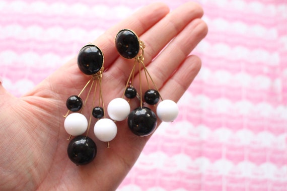 1980s BLACK and WHITE Beaded Earrings...costume. … - image 4