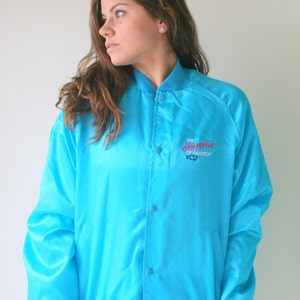 1980s Teal Nylon Jacke: Vintage Unisex Bomberjacke, Größe M/L