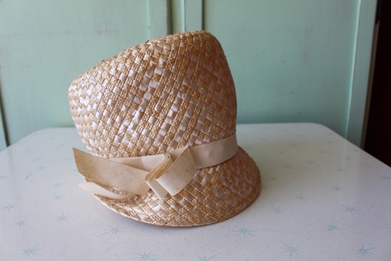 60s 70s Vintage Mid Century Straw Hat.....church.… - image 4