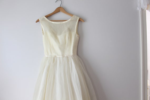 1960s Vintage Tulle Ruffled Wedding Party Mini Dre