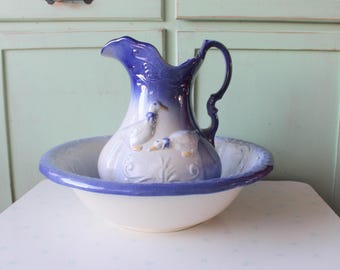 Keramikkrug in Entenform aus den 1980er Jahren – Kitschige Landhausdeko, Bauernhausstil, blaues Einzugsgeschenk