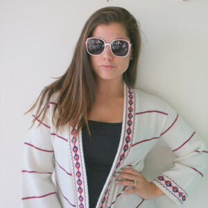 Vintage 1970s Acrylic Aztec Print Cardigan - One Size