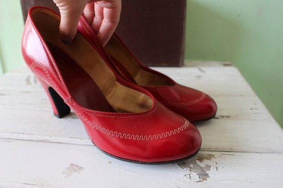 1960s Fancy Red Heels size 5.5 6 Women red Leather Heels