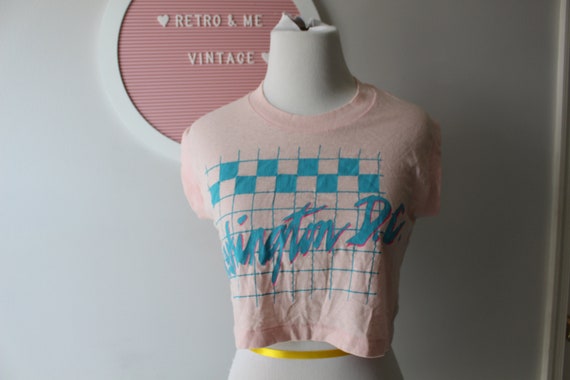 1980s Vintage WASHINGTON DC Pink Crop Top Tee....… - image 5