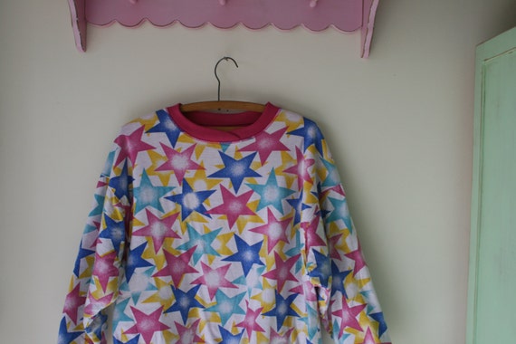 Vintage STARS Pink Boho Slouchy Sweater....size m… - image 4