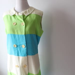 1970s Vintage GARDEN PARTY Striped Sleeveless Day Dress....sailor. collared dress. blue. green. mod. novelty print. retro. designer vintage image 6