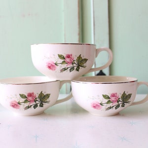 Vintage Rose Mugs Set: 1980s Floral Coffee Tea Cups