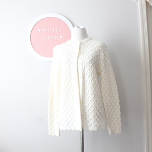 1960s White Knit Cardigan Sweater - Medium, Acrylic