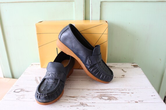 blue leather loafers womens