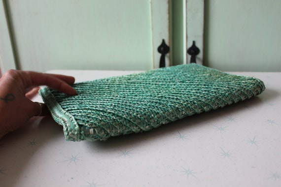 Vintage Mint Green Folk Straw Purse... retro. pur… - image 5