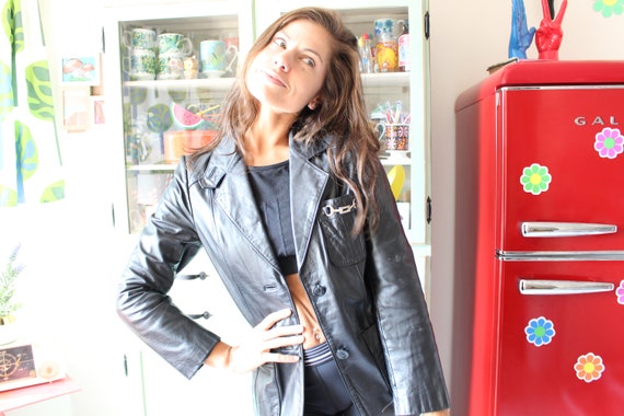 1980s BLACK LEATHER Jacket.....size small medium.… - image 5