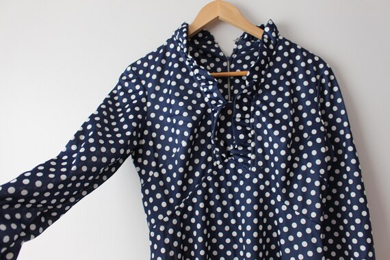 1980s POLKA DOTS Navy and White Dress....size sma… - image 4