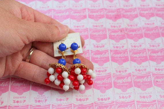 1980s RED WHITE and BLUE Dangly Clip On Earrings.… - image 1