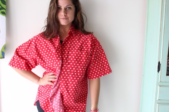 Vintage POLKA DOTS Blouse.womens. red and white. … - image 4