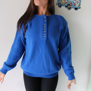 1980s ROYAL BLUE Sweater...unicorn. colorful. bright. retro. sapphire. azure. 1980s sweater. rad. fun. festive. holiday. bright. cardigan. image 3