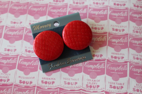 NOS 1980s RED Round Party Earrings....glam. retro… - image 2