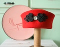 Vintage Mid Century Hat..black. vintage hat. church. french. winter hat. wedding. bride. costume. 1950s hat. 1960s hat. red hat