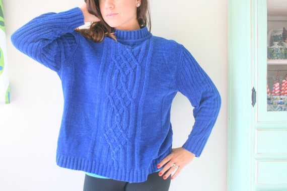 Vintage BLUE Slouchy Crop Sweater....royal blue. … - image 1