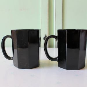 1980s Black Octagon Mugs Set - Retro Kitchen Decor