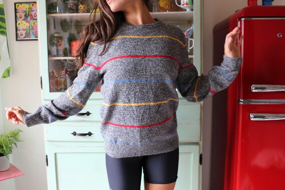 1980s RAINBOW Geometric Gray Sweater...small. med… - image 3